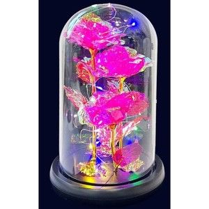 Brand New Pink Holographic Rose Dome With 3 Changing Light Valentines Day Gift
